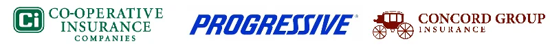 Co-operative Insurance Companies, Progressive and Concord Group Insurance logos